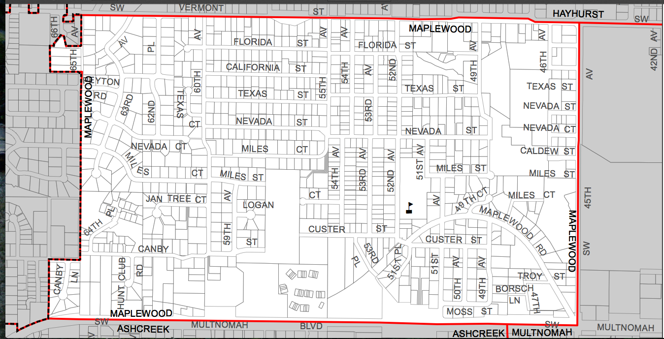 Detailed map of the Maplewood Neighborhood showing all streets.